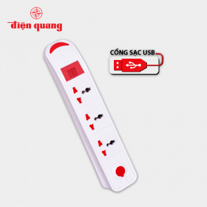 Ổ cắm Điện Quang ESK DBW103USB (Kiểu tàu siêu tốc, 3 lỗ 3 chấu, 2 USB, màu trắng)