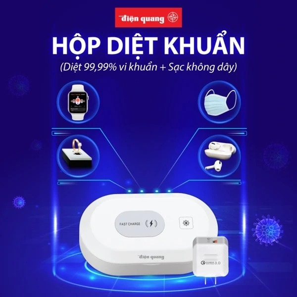 Hộp Diệt Khuẩn UVC Điện Quang ĐQ BOX01 02UV 15FWC 5 Hộp diệt khuẩn uvc Điện quang Đq box01 02uv 15fwc (2w uv, 15w fast wireless charging)